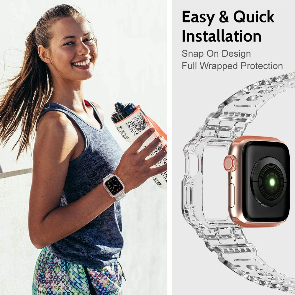 Rugged Protective Case and Bands for Apple Watch 45mm 41mm 44mm 42mm 40mm 38mm Strap, Cute Girl Crystal Jelly Cover iWatch Se76