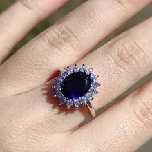 Anillo de princesa de circón azul transparente para mujer, joya de compromiso para fiesta, joyería exquisita, decoración para novia