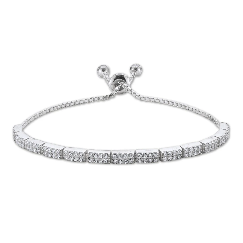 

Silver 925 Sterling 2 Row Zircon Stone Watercourse Elevator Bracelet
