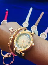 Conjunto de relojes de pulsera con cielo estrellado para mujer, pulsera de cuarzo de cuero informal, 2020