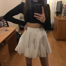 Surmiitro-Falda corta de gasa blanca y negra para mujer, Falda corta Coreana de cintura alta, plisada, Mini, estética, para verano, 2021