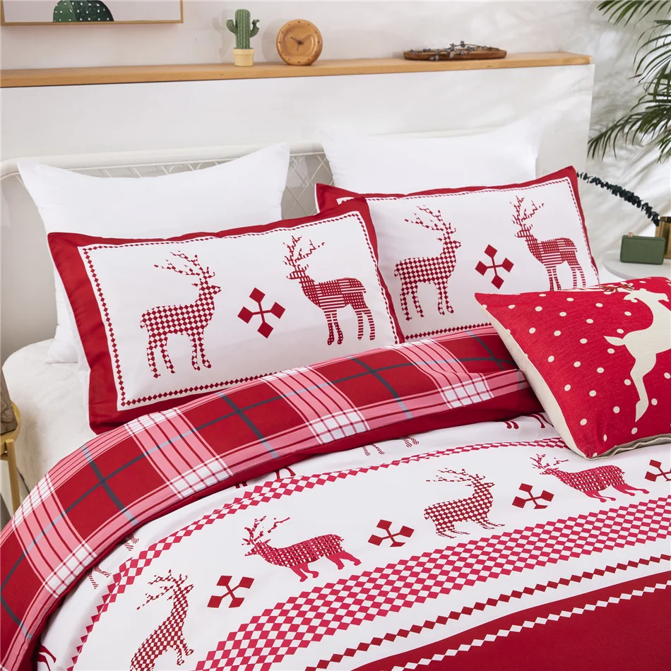3D Christmas Duvet Cover Set Double Queen King Reversible Red White Elk Reindeer Bedding Set Child Kids Christmas New Year Gift