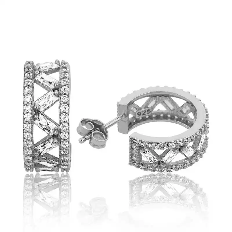 

Merve Silver Silver White Cubic Zirconia Hoop Women Earrings