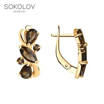 

Drop Earrings with stones Sokolov made of gilded silver with раухтопазами, fashion jewelry, 925, women's male, long earrings