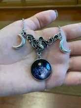 Cristal de vidrio Luna collar COLGANTE media luna bruja joyería de Luna simple collar joyería pagano mago regalo