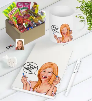 

Personalized Women 'S Easy Grow Caricature Of Nostalgic Lezzetler Notebook Pen Mug Seti-7