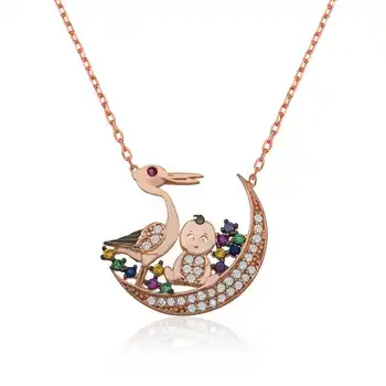 

925 sterling Silver Stork And Baby Lady Necklace