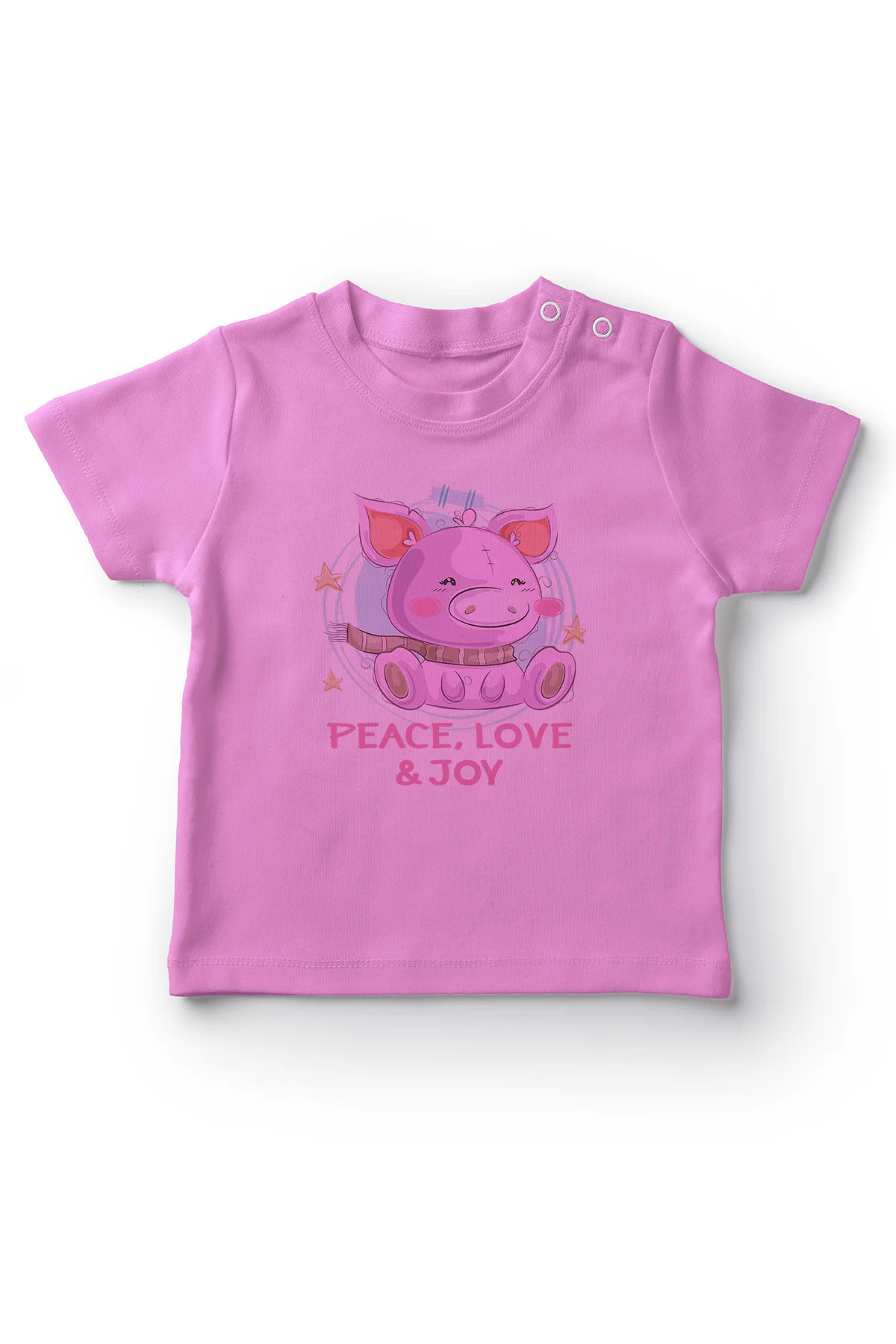 Angemiel Baby Peace Love and Joy Printed Cute Pig Girl T-Shirt Pink | Детская одежда и обувь