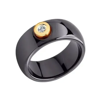 

Sokolov black ceramic diamond ring, fashion jewelry, gold, 585, women's male