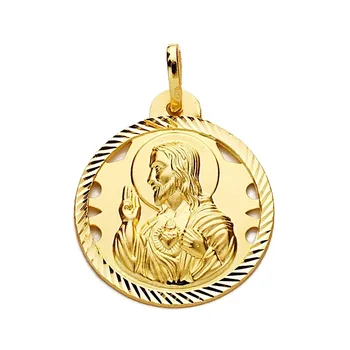 

Medal 18k Gold Heart of Jesus 22mm. Openwork fence carved [AA2497]