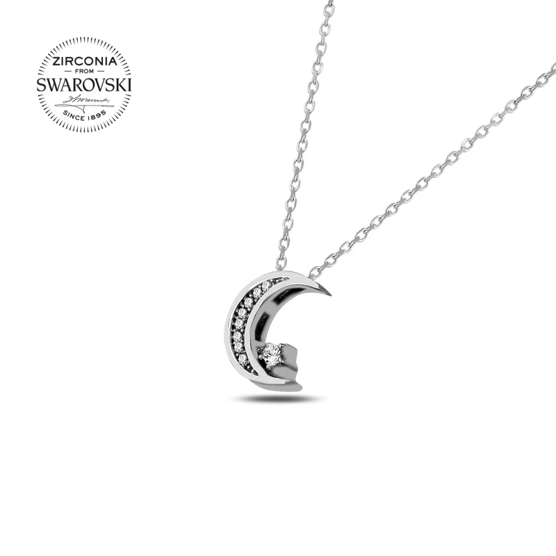 

Silver 925 Sterling Swarovski Zirconia Cubic Zirconia Moon Star Necklace