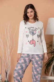 

STRAWBERRY Women 'S Printed Long Sleeve Pajamas Suit