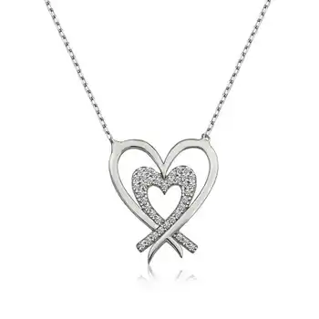 

925 sterling Silver Two Heart Woman Necklace