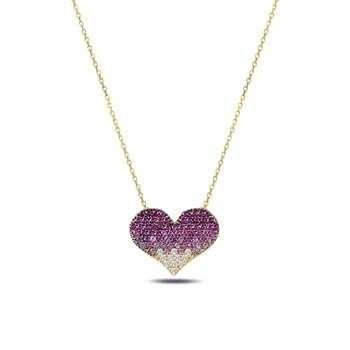 

KUTAYDAN Pink Grayscale Zircon Cubic Zirconia Heart Necklace 925 Sterling Silver
