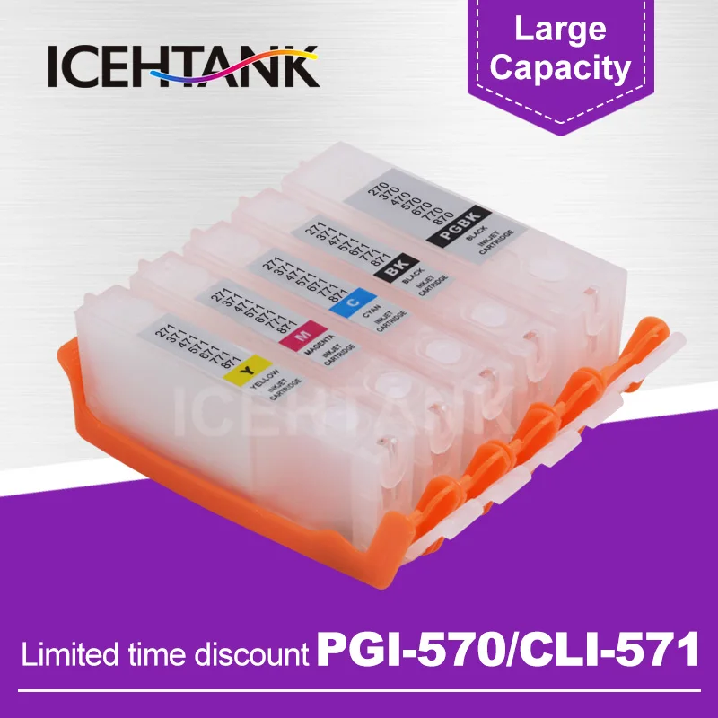ICEHTANK перезаправляемый чернильный картридж для Canon PGI 570 CLI 571 для Canon PIXMA MG5751 MG5752-Silver MG5753-Silver MG6850