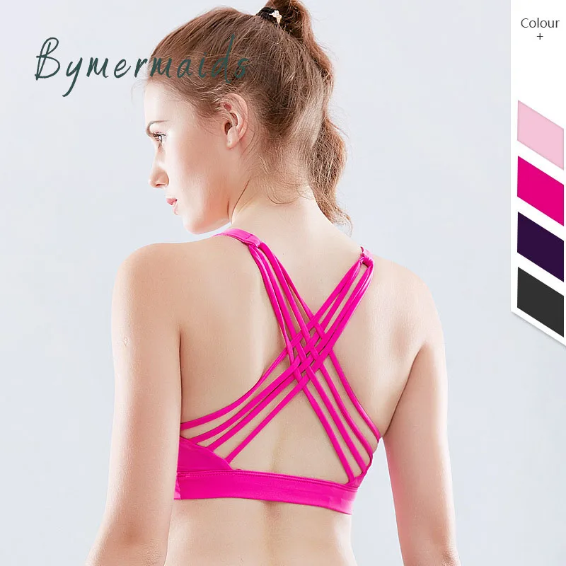 

Bymermaids Thin Shoulder Straps Cross Beautiful Back Women's Underwear Fitness Yoga Shockproof Sports Bra Gym Top Female BigSize