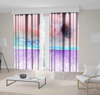 

Curtain Colorful Landscape with Summer Wheat Field Cloudy Sky and Super Moon Nature Fantasy Scenery Purple Blue Pink