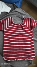 Tees Women T-Shirts Short-Sleeve Cute Tops Knitting HELIAR Off-Shoulder Stripes Summer