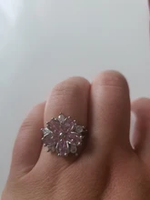 Anillo de compromiso de circón con forma de flor para mujer, sortija de boda rosa de Color plateado, regalo de joyas de fiesta
