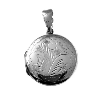 

Pendant 925 Sterling silver m locket smooth 25mm. Flat open center carved details