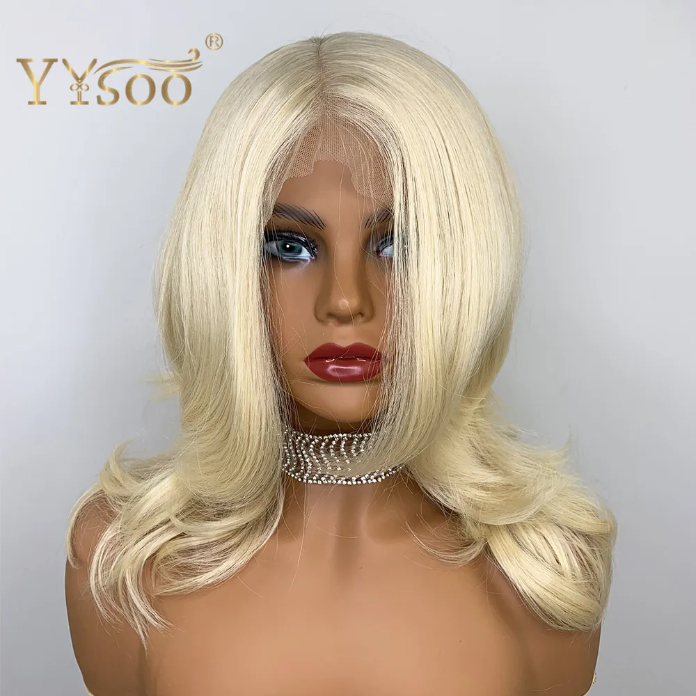 YYsoo 13x6 короткие светлые футуристические синтетические кружевные передние парики