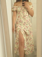 Vestido de verano de las mujeres de manga corta Puff novia impreso acanalada fiesta de Split largo Maxi Vestidos cordón Vestidos Sexy vestido