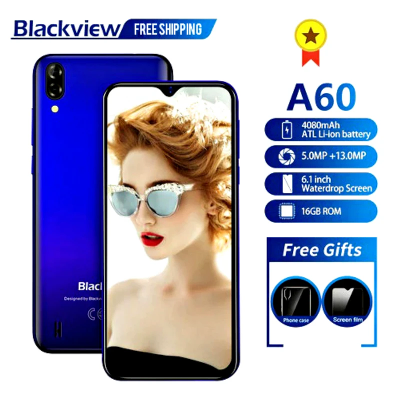 Мобильный телефон Blackview A60 четырёхъядерный на базе Android 8.1 4080 мАч 1 ГБ+16 ГБ экран 6