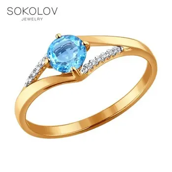 

SOKOLOV ring gold with Topaz and cubic zirkonia, fashion jewelry, 585, women's male