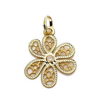 

18k gold pendant flower openwork cubic zirconia 19mm. [AB2878]