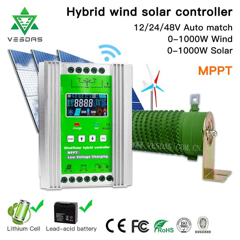 

12V 24V 48V 2000w Hybrid Wind Solar Charge Controller MPPT 40A 30A 20A Regulator for Wind Generator PV Match Lithium Battery