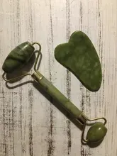Gua Sha-Rodillo verde 2 en 1, herramientas de Jade Natural, masajeador con piedras para cara, cuello, espalda y Jawline