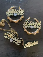 Fashionbomba-pendientes de aro de bambú con nombre personalizado para mujer y niña, joyería láser de acrílico, Piercing con nombre personalizado, C4