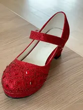 ULKNN-zapatos de tacón alto para niñas, calzado de princesa, de cuero con lentejuelas, brillante para bodas, Primavera