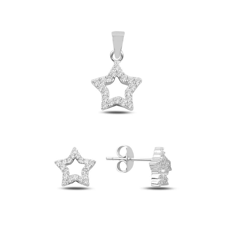 

Silver 925 Sterling Zircon Star Earrings & Pendant Set