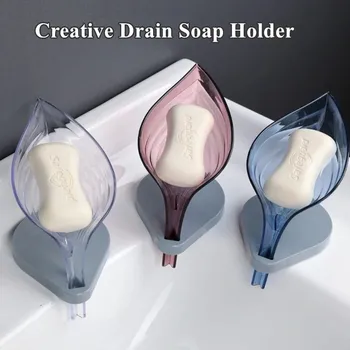 

Creative Leaf Shape Drain Soap Holder Sink Sponge Box Suction Cup Soap Drying Rack Cleaning Brush Case Bathroom Kitchen Supplies