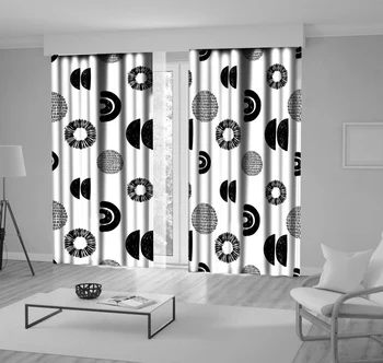 

Curtain Pattern of Sun Crescent Half Moon with Dots Lines Primitive Aboriginal Culture Tribal Art Black White