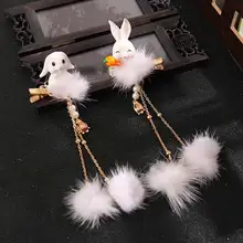 

2Pcs Cute Rabbits Peach Hair Grips Tassel Plush Ball Hair Clips Rhinestone Barrettes For Children Girls Kids Hair Accessories