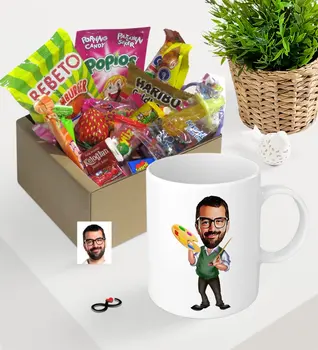 

Personalized Mr Painter Caricature Of Nostalgic Lezzetler Mug Set Fun Memories Name Lettering Souvenir gift