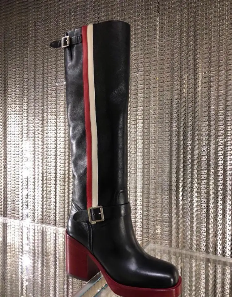 ZZ 941177 нарядное Подиум из натуральной коровьей кожи плюшевыми стельками и с высоким каблуком высотой 8 см 20/40/58 см высоты модные женские туфли Сапоги выше колена женская обувь