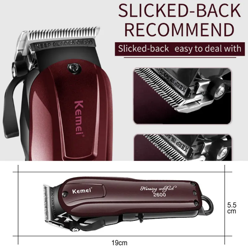 Kemei 2600 professional hair trimmer for men adjustable beard & hair  clipper electric barber hair cutting machine rechargeable