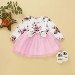 Robe de princesse en Tulle pour petite fille, tenue de printemps à manches longues, motif Floral, vêtements TUTU pour enfants de 0 à 4 ans 