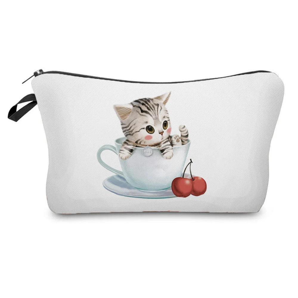 

Чашка с кошкой косметички с принтом, женская косметичка, Высококачественная Женская мини-Дорожная сумка для хранения лака для ногтей, детский чехол-карандаш