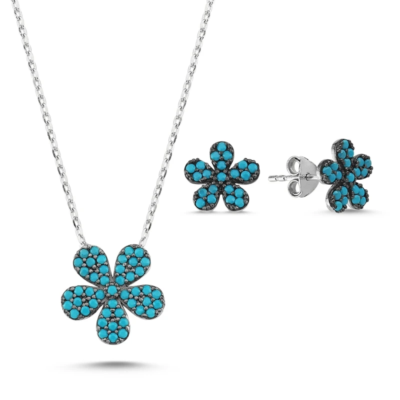 

Silver 925 Sterling Nano Turquoise Stone Daisy Set