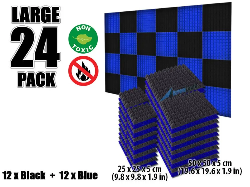 Blue and Black Arrowzoom 24 шт. цветная комбинация Пирамида плитка студия Звукопоглощающая Панель акустическая пена лечение AZ1034 - Цвет: Blue and Black