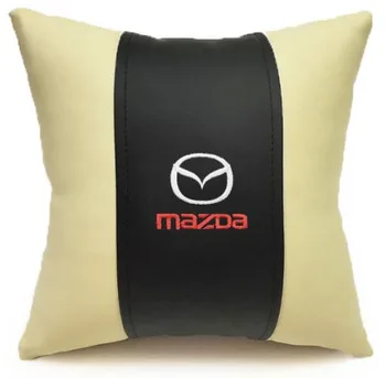 

Eco-leather cushion with Mazda logo (size: 32x32 cm, color: beige with black insert, removable pillowcase with zipper)