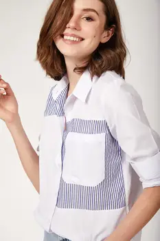 

Happiness ist. Womens Block Color Poplin Shirt AN00095