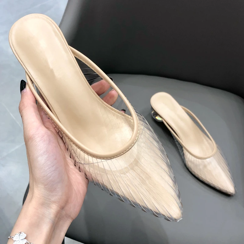 Купить PVC Shoes Woman Strange Style Heels Slippers Women Chaussures Femme Pointed Toe Summer Ladies Slides Slip On Zapatos Mujer  Обувь | Тапочки (4000039168310)
