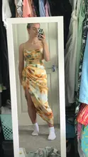 Dress Spaghetti-Strap Tie-Dye Waist-Slit Flower-Print Vestido Irregular Yellow Women Vintage