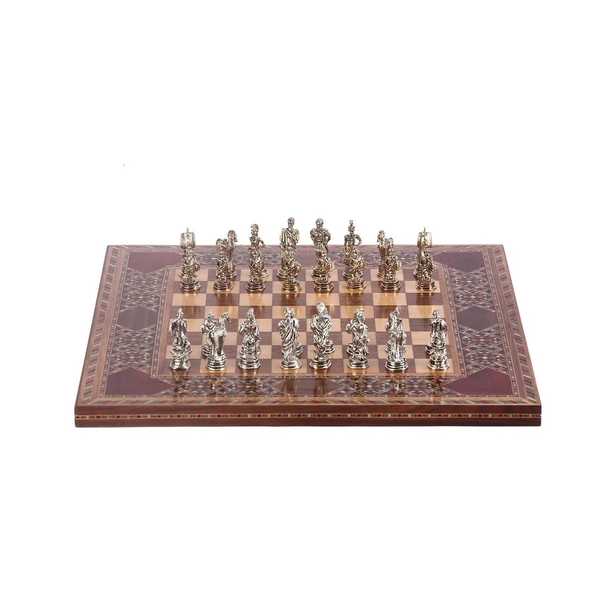 

Historical Troy Figures Metal Chess Set for Adults, handmade Pieces and Natural Solid Wooden Chess Board Small Size King 5cm