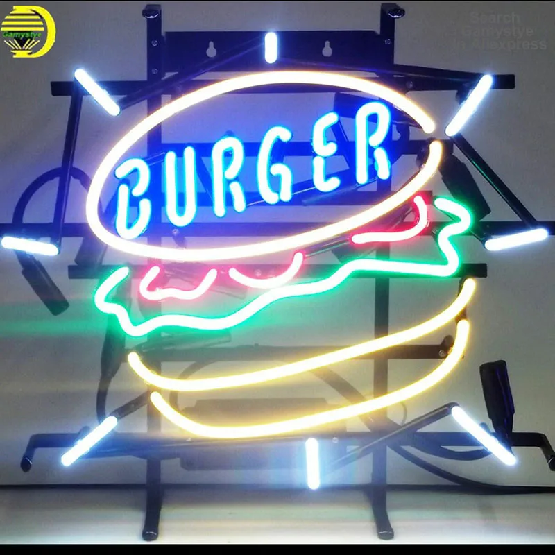 Hamburger Burger Open Neon Sign Beer Bar Gift 14"x10" Light Lamp Bedroom 